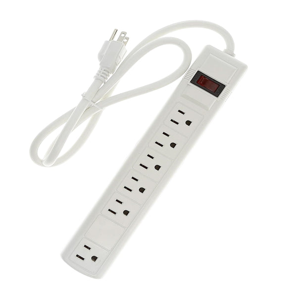 3 Foot 6-Outlet Perpendicular Surge Protector 14A WG, 15A 90J, White