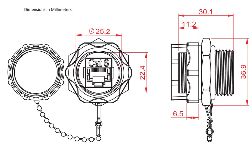 Cat.6 RJ45 Shielded Industrial Panel Mount Bulkhead Coupler Outdoor Waterproof