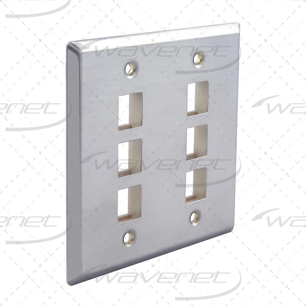WAVENET 6 PORT DOUBLE GANG FLUSH MOUNTING STYLE STAINLESS STEEL FACEPLATE