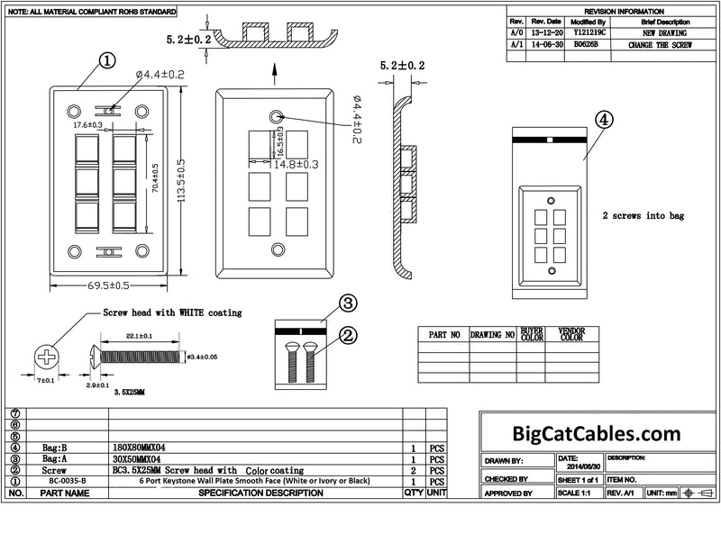 6 Port Keystone Wall Plate