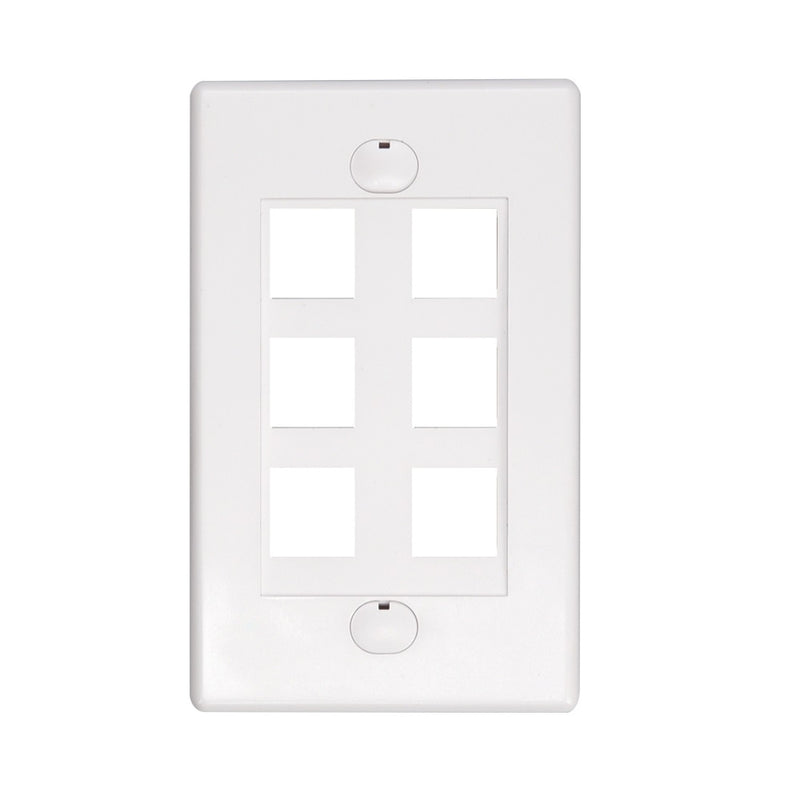 6 Port Keystone Wall Plate White Decora Type