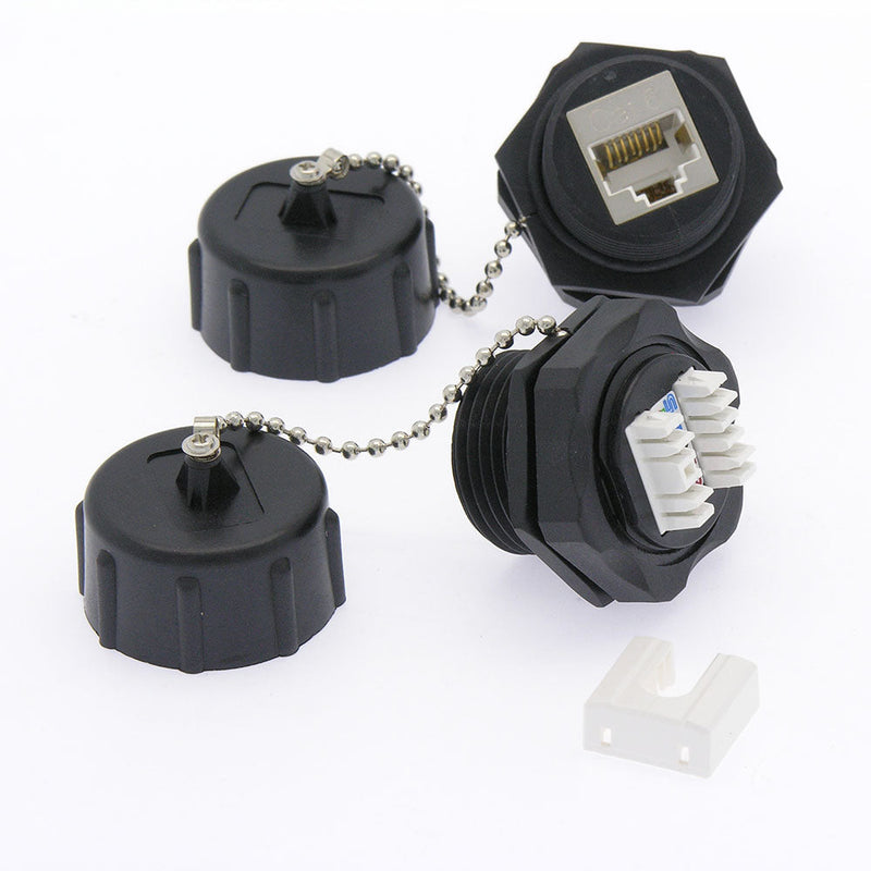 Cat.6 RJ45 Shielded Industrial Panel Mount Jack with Dust Cap Waterproof Outdoor
