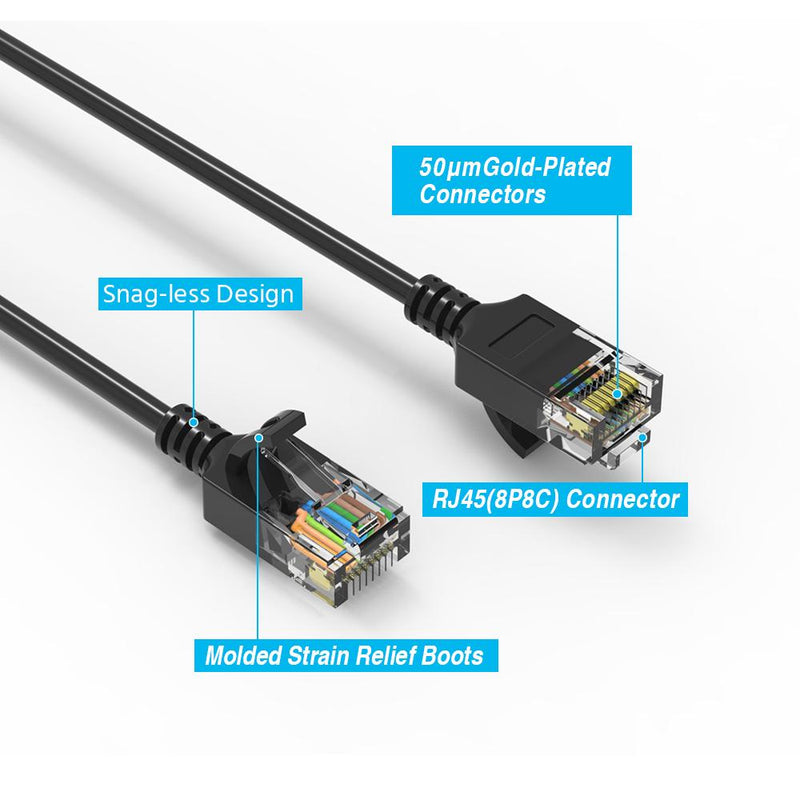 15 Foot Cat6A UTP Slim Ethernet Network Booted Cable 28AWG