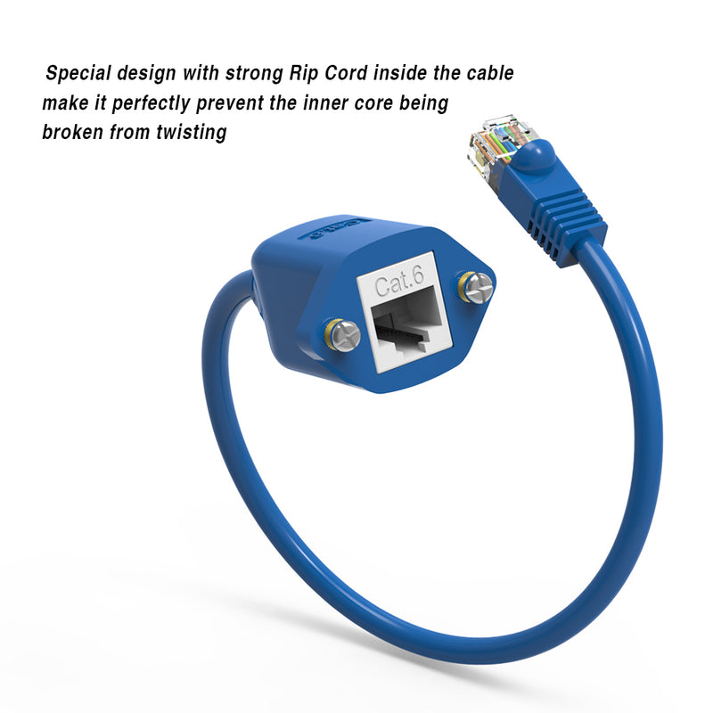 Panel-Mount Cat.6 Male to Female Ethernet Patch Cable Blue