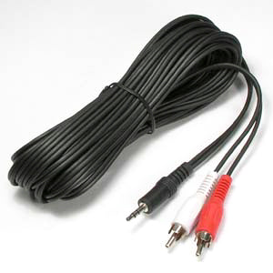 25 Foot 3.5mm Stereo Male Plug to (2) RCA Male Cable
