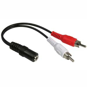 6 inch 3.5mm Stereo Female Jack to (2) RCA Male Cable