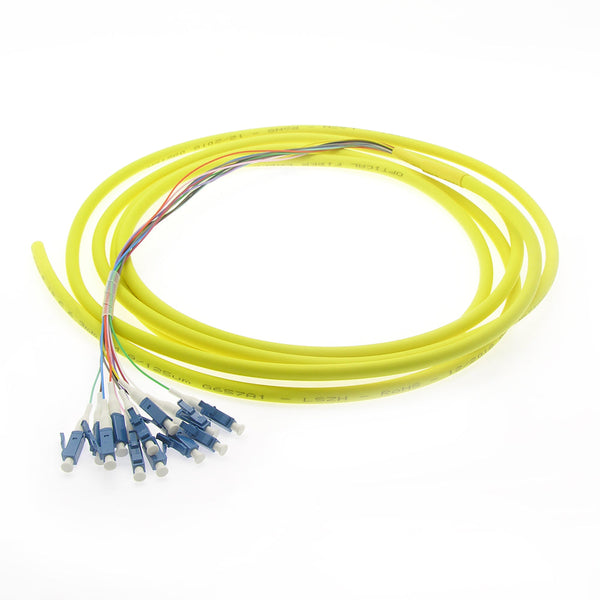 3 meter 12-Fiber LC/UPC Singlemode Pigtail Yellow Jacket