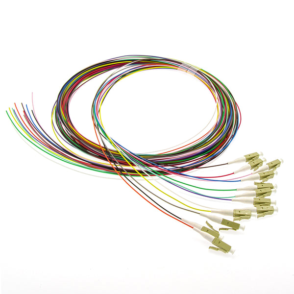 12 Fiber 3 meter LC/UPC OM3 Multimode Multicolor Pigtail Non-Jacketed