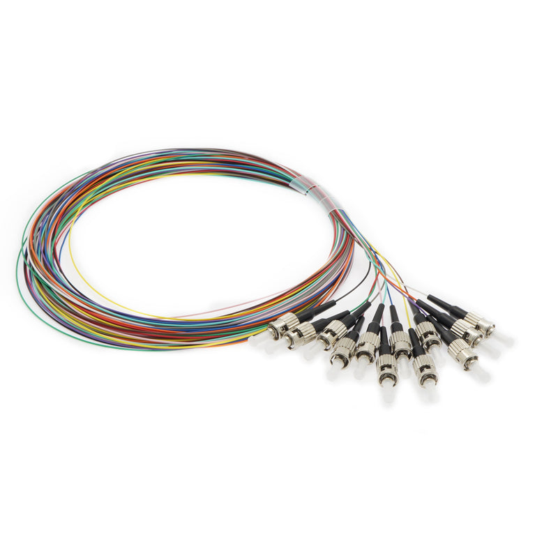 12 Fiber 3 Meter ST/UPC Singlemode LSZH 0.9mm Multicolor Pigtail Non-jacketed