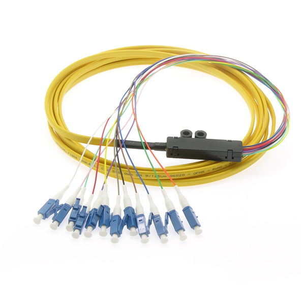 3 meter 12-Fiber LC/UPC Singlemode - Flat Ribbon - Pigtail Yellow