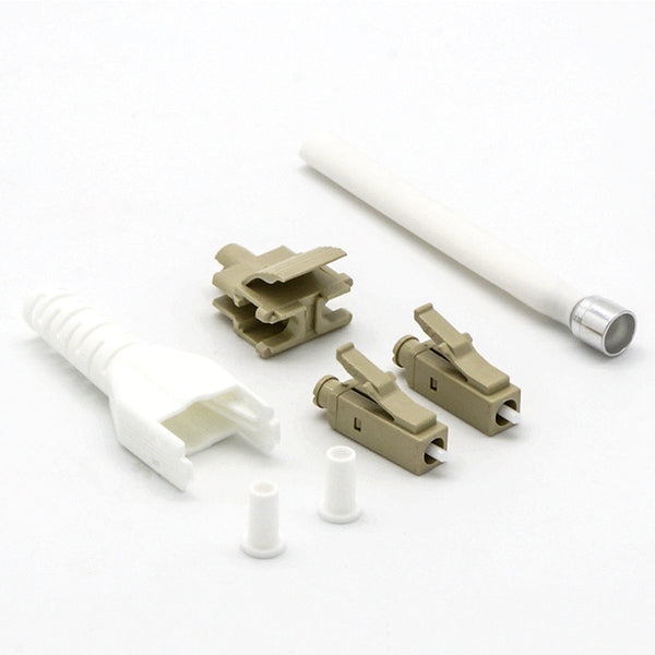 LC/UPC OM1 Multimode Duplex Uniboot Connector Beige-White (100 Pack)