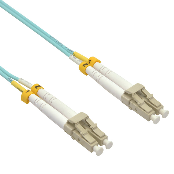 1 Meter LC/LC Fiber Optic Patch Cable - UPC - OM3 Multimode Duplex OFNR 2.0mm Aqua