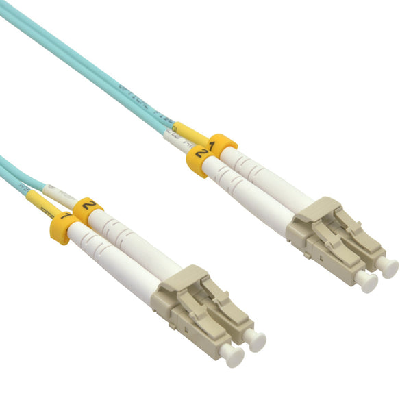 4 Meter LC/LC Fiber Optic Patch Cable - UPC - OM4 Multimode Duplex OFNR 2.0mm Aqua