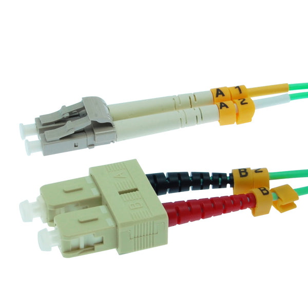 1 Meter LC/SC Fiber Optic Patch Cable - UPC - OM3 Multimode Duplex OFNR 2.0mm Aqua