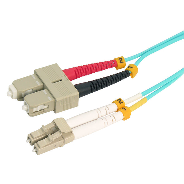 2 Meter LC/SC Fiber Optic Patch Cable - UPC - OM4 Multimode Duplex OFNR 2.0mm Aqua