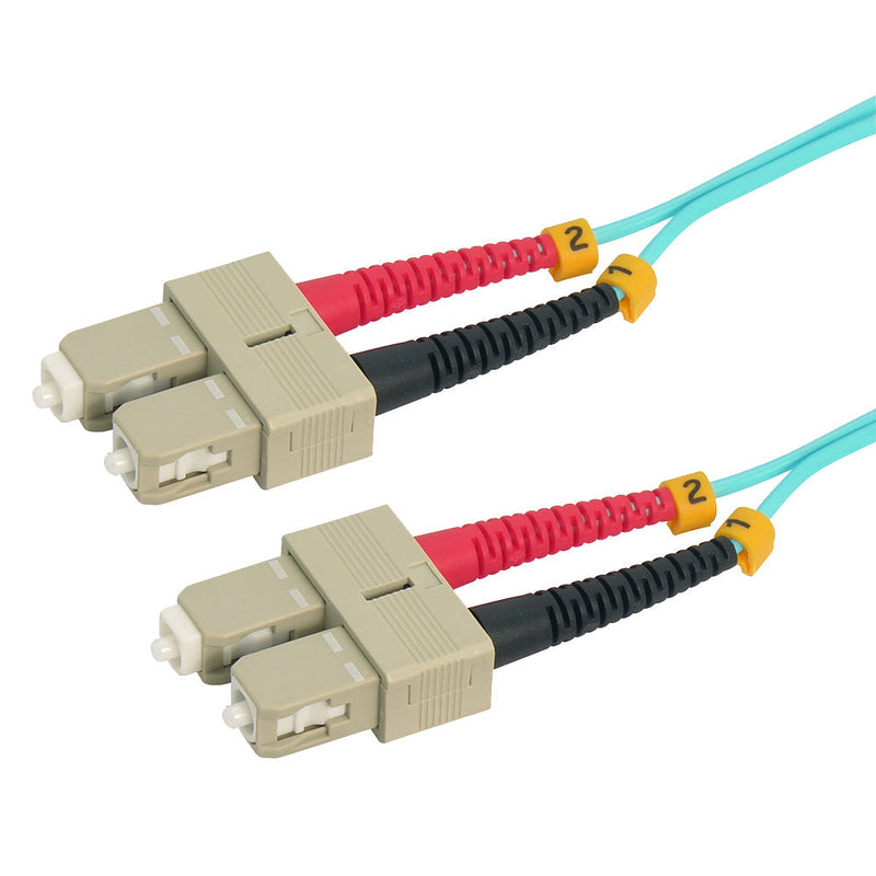 2 Meter SC/SC Fiber Optic Patch Cable - UPC - OM4 Multimode Duplex OFNR 2.0mm Aqua