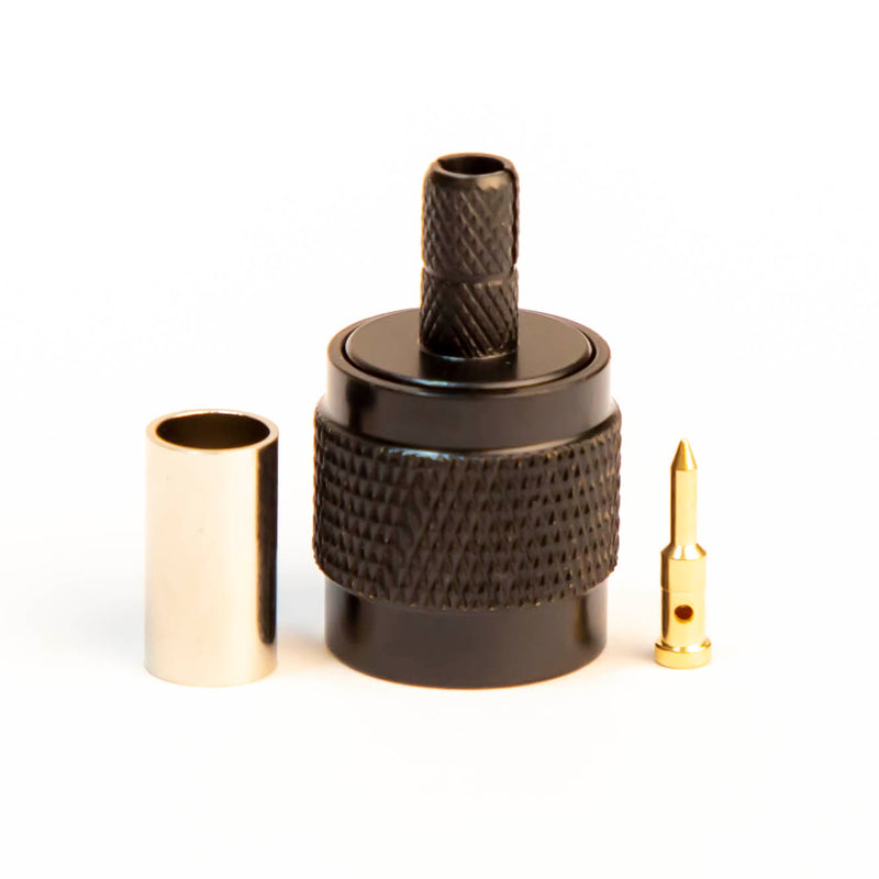 TNC Male Black. Crimp connector for LMR195 , RG58