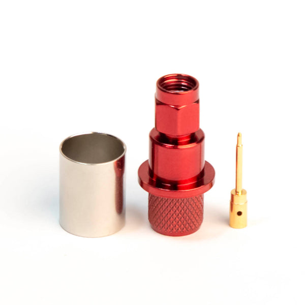 SMA Type Male Red Crimp connector for LMR400, Belden 9913