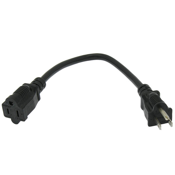 1 Foot Power Cord 5-15P to 5-15R Black / SJT / 16 AWG
