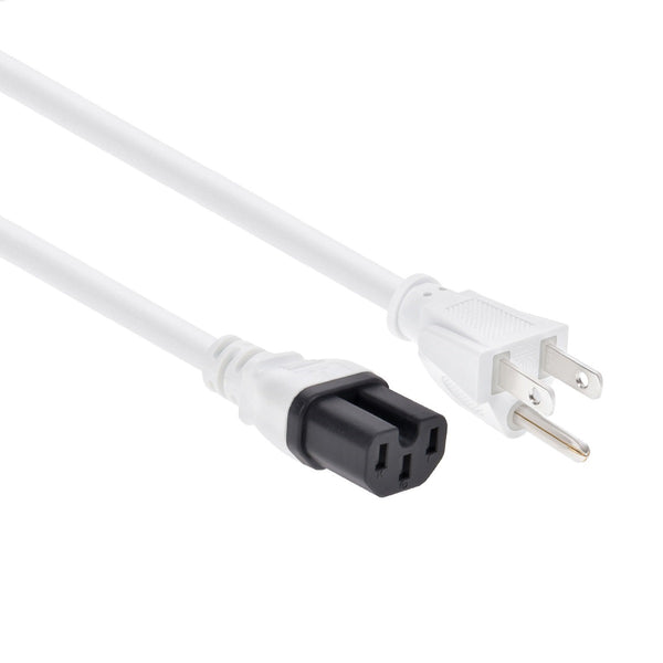 6 Foot Power Cord 5-15P to C15 White/ SJT 14 AWG