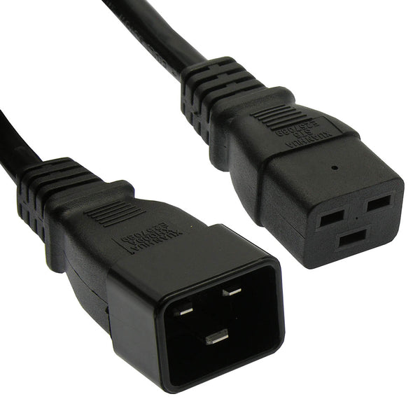 2 Foot Power Cord C19 to C20 Black/ SJT 14 AWG