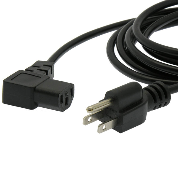 10 Foot Right Angle Power Cord 5-15P to C13 Black SVT 18 AWG