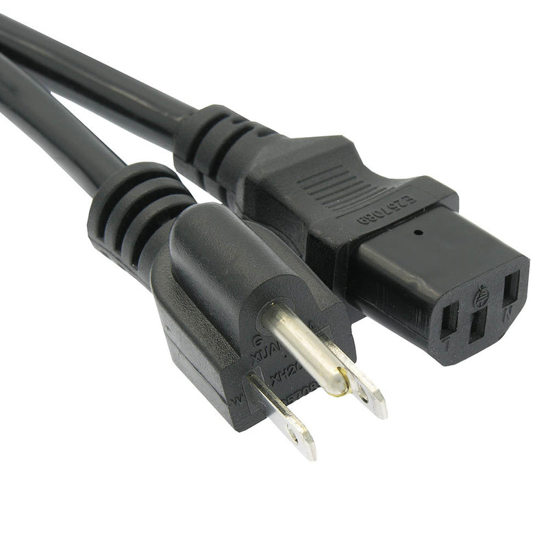 1 Foot Computer Power Cord 5-15P to C-13 Black / SJT 14 AWG