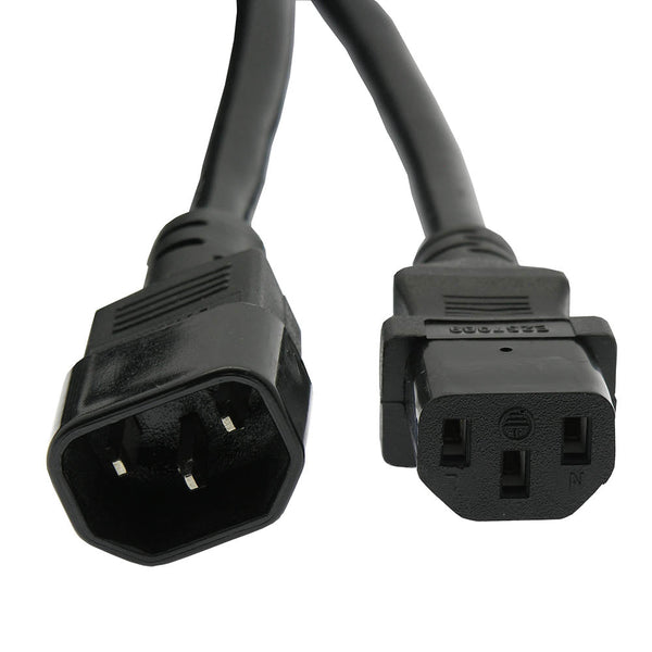 3 Foot Power Extension Cord C13 to C14 Black /SJT 14 AWG