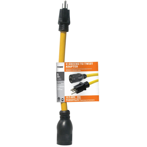 1 Foot 12/3 STW U-Ground To Twist-To-Lock Outdoor Power Adapter - Yellow