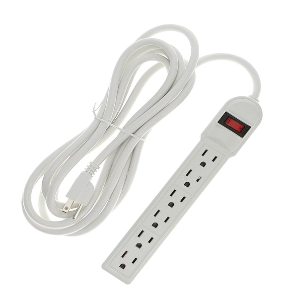 12 Foot 6-Outlet Surge Protector 14 AWG, 15A, 90J, White