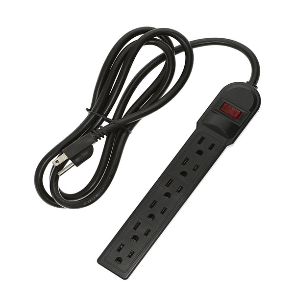 6 Foot 6-Outlet Surge Protector 14AWG/3, 15A, 90J, Black