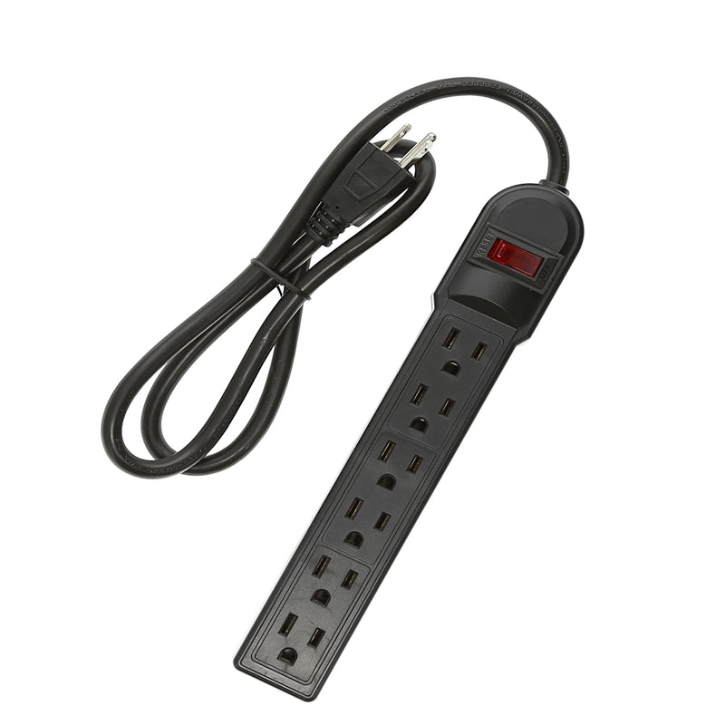 3 Foot 6-Outlet Surge Protector 14 AWG,15A, 90J, Black