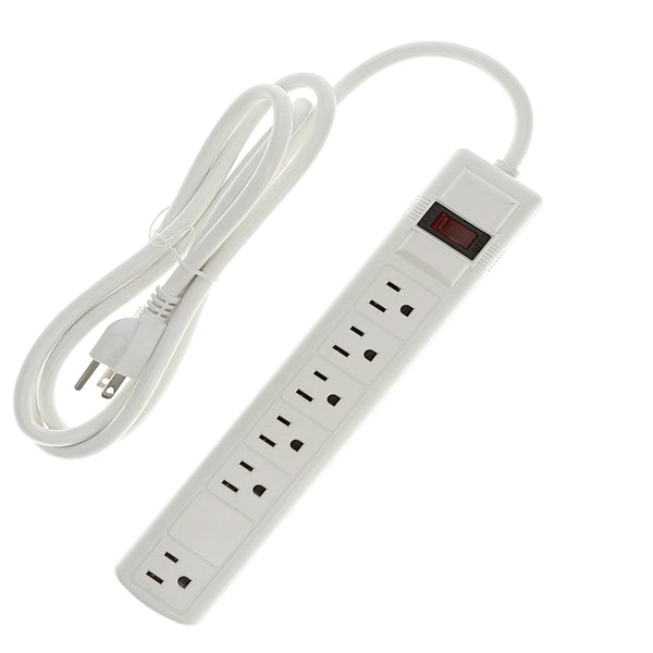 6 Foot 6-Outlet Perpendicular Surge Protector 14A WG, 15A 90J, White