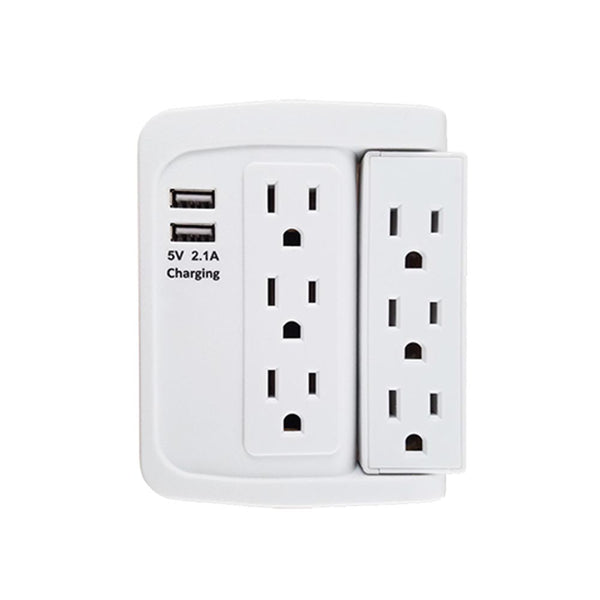 6 Outlet Swivel Wall outlet with 500J Surge Protector and 2 USB Charging Ports (2.1)