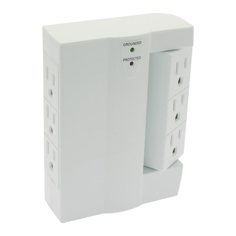 6 Outlet Swivel 3 Prong Wall Tap Adapter 300J Surge Protector