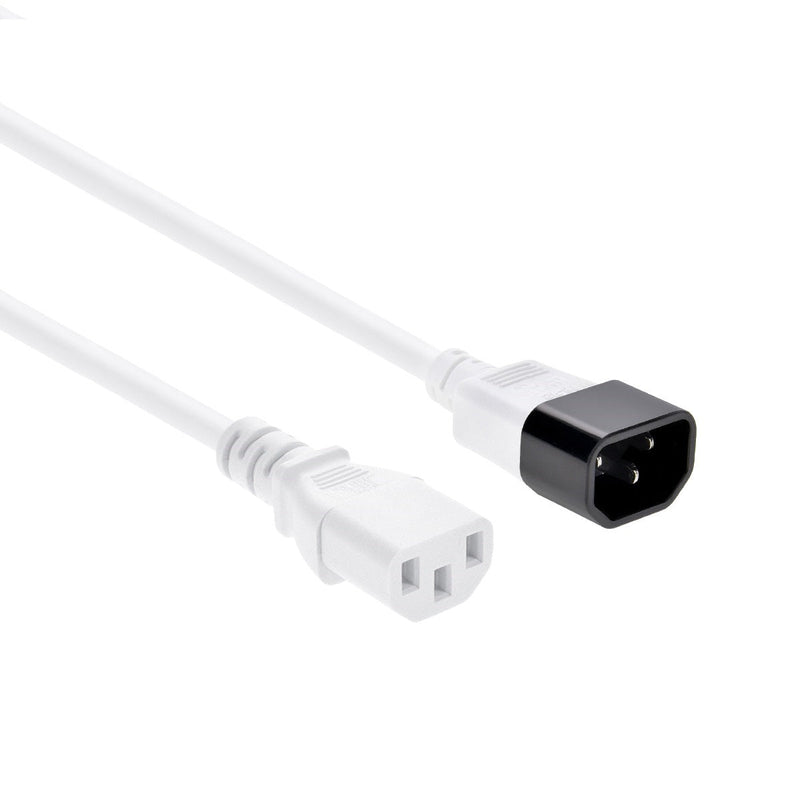 2 Foot Power Extension Cord C13 to C14 WhiteJacket /SJT 14 AWG