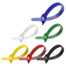8 Inch Hook and Loop Slotted Wrap Strap 1/2" Width Assorted colors 60 Pack