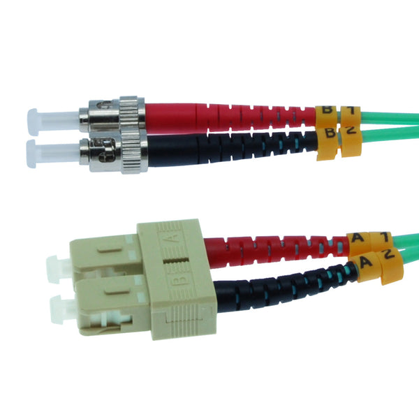 1 Meter LC/ST Fiber Optic Patch Cable - UPC - OM3 Multimode Duplex OFNR 2.0mm Aqua