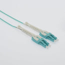 15 Meter LC/LC - Uniboot - with Pull Push Tab - Fiber Optic Patch Cable - UPC - OM4 Multimode Duplex OFNR 2.0mm Aqua