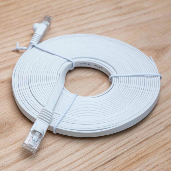 20 Foot Cat 6 Flat Ethernet Network Cable White
