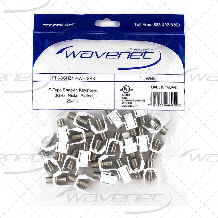 WAVENET SNAP-IN F-TYPE GOLD & NICKEL PLATED 3GHZ F/F KEYSTONE INSERT MODULES