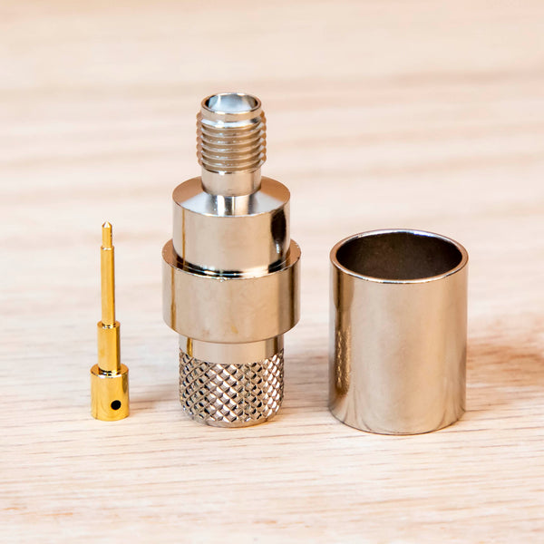 Reverse Polarity SMA Female Crimp Crimp connector for LMR-400 and Belden 9913 TAA Compliant