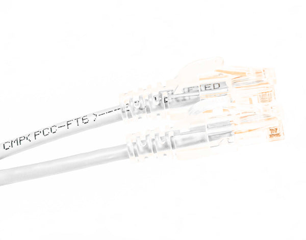 RJ45 Male to Male. Plenum rated cat5e cable non-booted. UTP White.